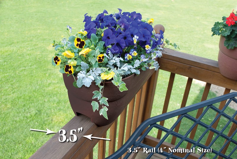 Emsco Group Bloomers Railing Planter with Drainage Holes â€“ 24" Weatherproof Resin Planter â€“ Brown, Plastic - Image 2